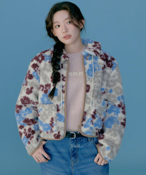 WOMAN PATTERN SHERPA ZIP-UP JACKET