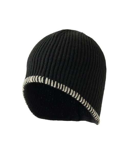 Contrast Stitch Earflap Knit Beanie - BLACK