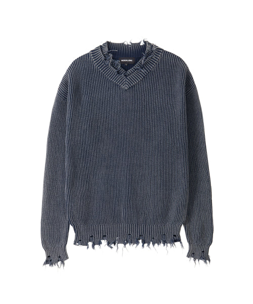 Vintage Damage V-Neck Loose Knit - NAVY