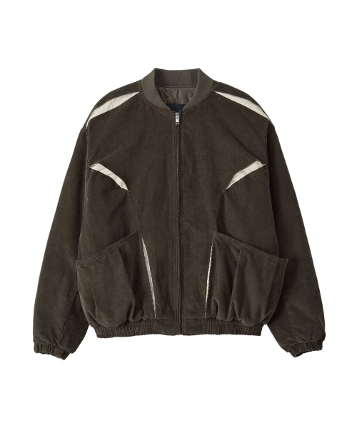 Corduroy Contrast Quilted Blouson - BROWN