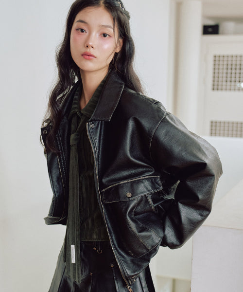 Annika Washing Leather Jacket [BLACK]