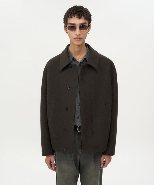 Soft Alpaca Wool Crop Jacket BROWN