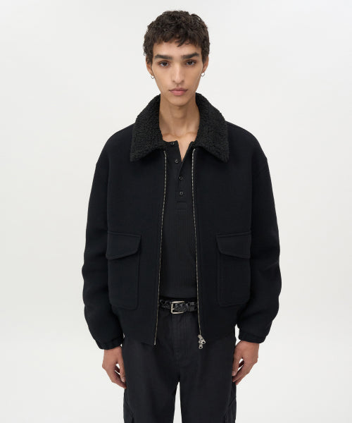 Detachable Collar Cashmere Blouson BLACK
