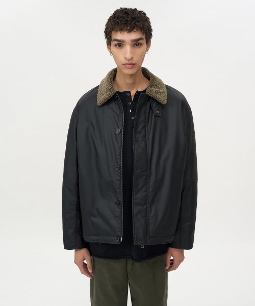 Waxed Cotton Shearling Deck Jacket BLACK