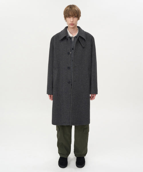Wool Cashmere Car Coat BROWN HERRINGBONE