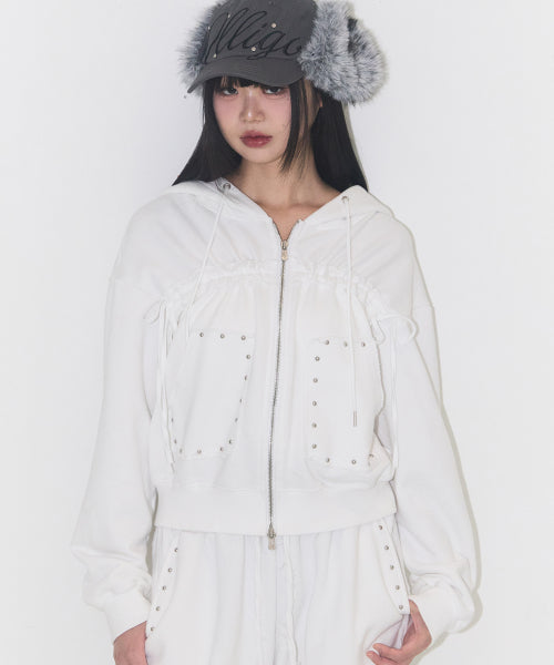 Frade String Hood Zip-Up White