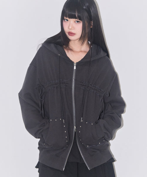 Frade String Hood Zip-Up Charcoal