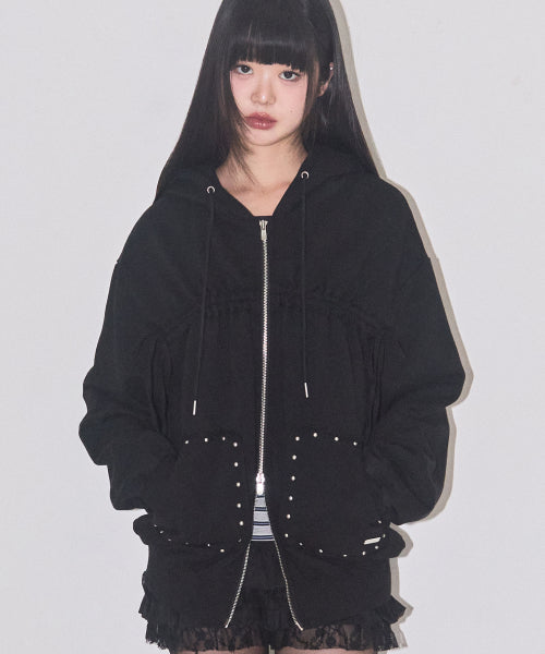 Frade String Hood Zip-Up Black