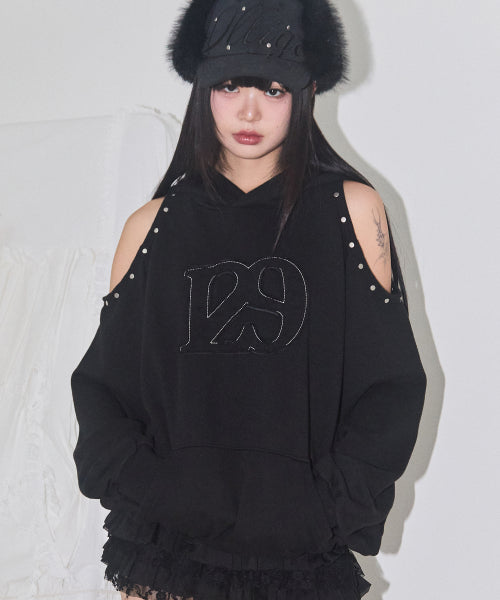 129 컷아웃 오버핏 후드티 블랙