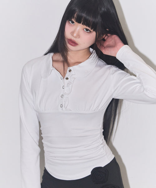 Collar neck shirring top white