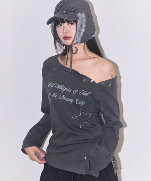 Lettering Snap Long Sleeve Charcoal