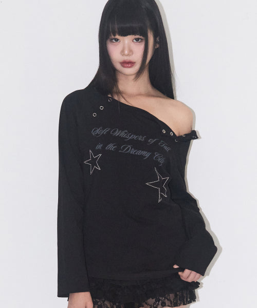 Lettering snap long sleeve black