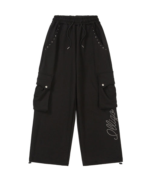 Studded cargo sweat pants black
