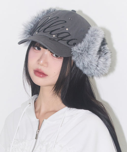 Fluffy Earflap Cap Charcoal