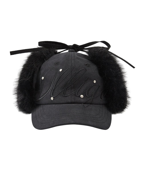 Fluffy earflap cap black