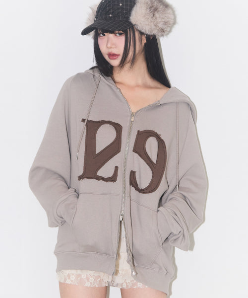 129 Logo Patch Hood Zip-Up Light Beige