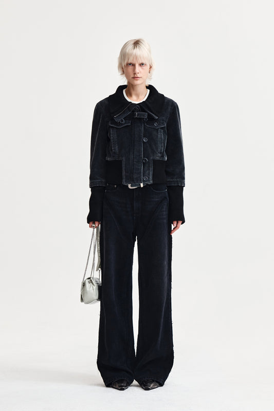 WESTERN STRAIGHT-FIT DENIM PANTS IN BLACK