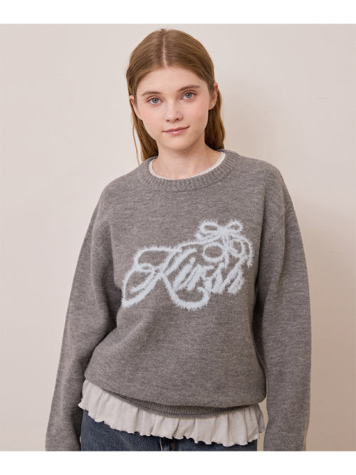 RIBBON CHERRY LOOSE FIT HAIRY PULLOVER [CHA]
