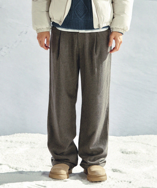 Wool Blend Wide Slacks Melange Gray