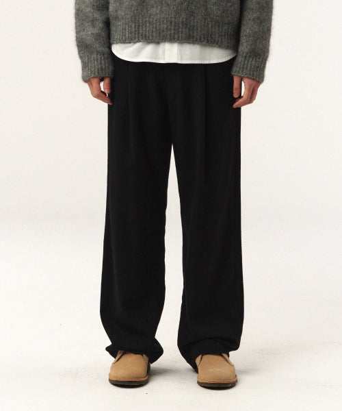 Wool Blend Wide Slacks Black
