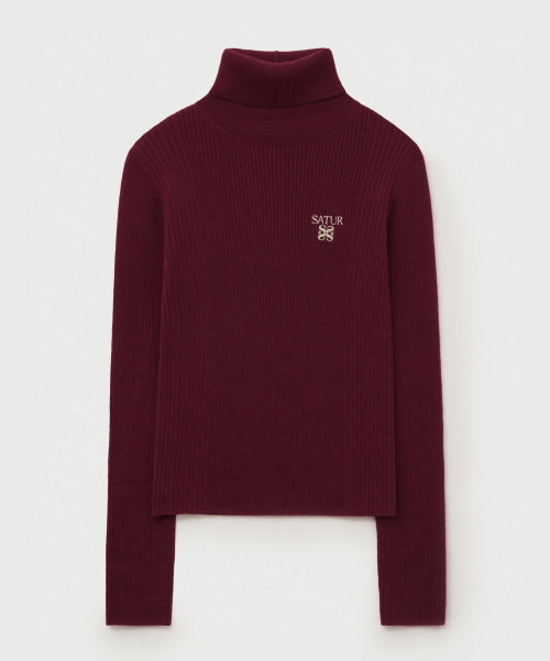 (W) 2-Way High Neck Knit Red