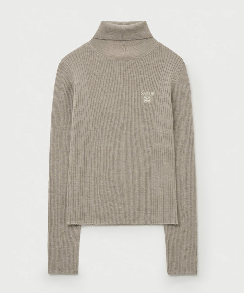 (W) 2-Way High Neck Knit Beige