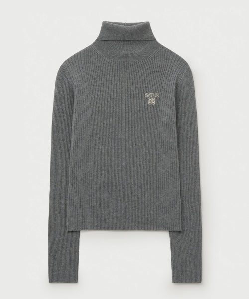(W) 2-Way High Neck Knit Gray