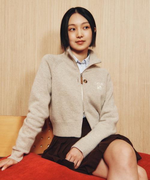 (W) Signature Logo Knit Zip-up Beige