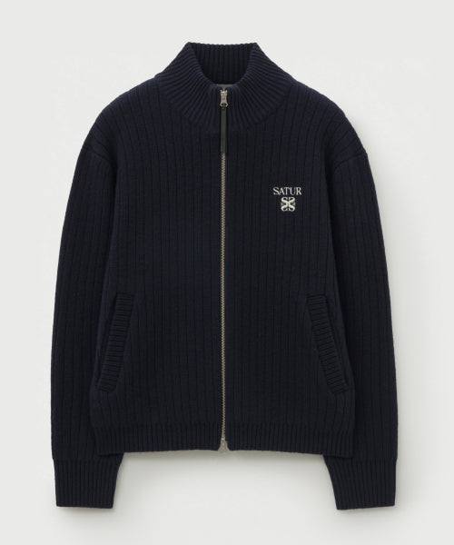 Faro Half Neck Knit Zip-up Navy