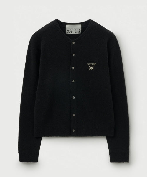 Loren Wool Blend Crew Neck Knit Cardigan Black