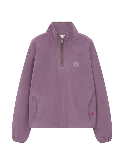 Turtleneck fleece half zip-up sweatshirt - W_Greyish Pink