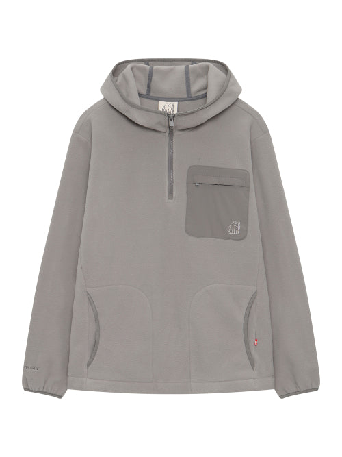Turtleneck fleece half zip-up hoodie T-shirt - U_Grey