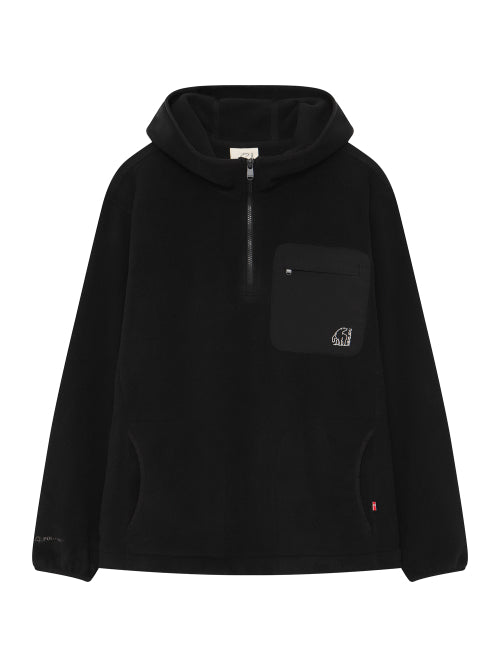 Turtleneck Fleece Half Zip-Up Hoodie T-shirt - U_Black