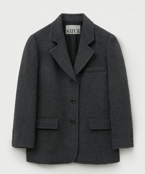(W) Cashmere Wool Blend Single Blazer Charcoal