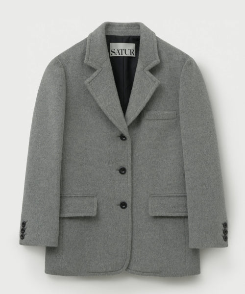 (W) Cashmere Wool Blend Single Blazer Melange Gray
