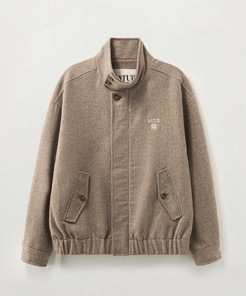 Herringbone Wool Blend Blouson Jacket Brown
