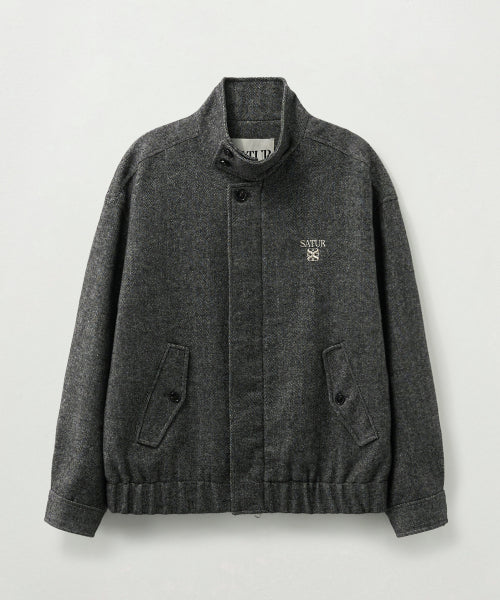 Herringbone Wool Blend Blouson Jacket Charcoal