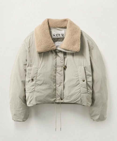 (W) Wide Collar Crop Padding Jacket Khaki