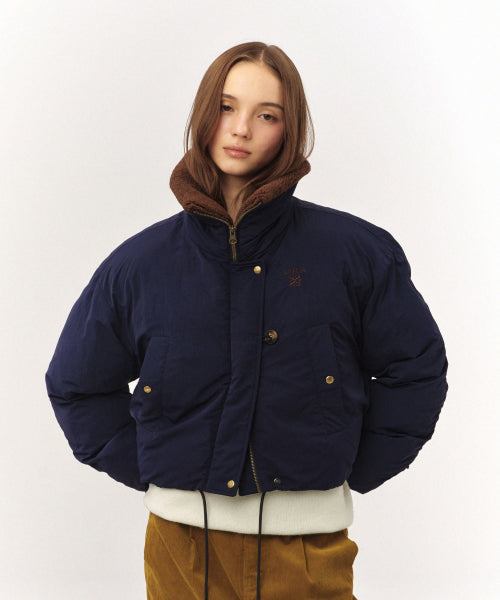 (W) Wide Collar Crop Padding Jacket Navy