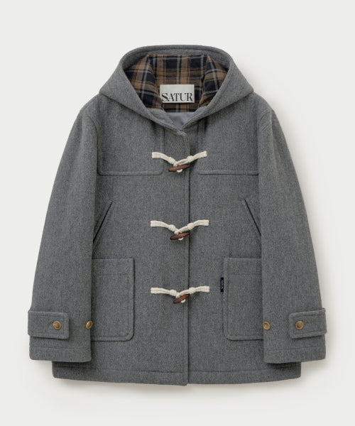 (W) Hood Wool Blend Duffle Half Coat Gray