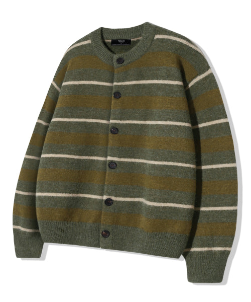 WASHBLE HAIRY STRIPE BUTTON CARDIGAN KNIT_KHAKI