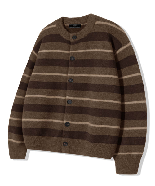WASHBLE HAIRY STRIPE BUTTON CARDIGAN KNIT_BROWN