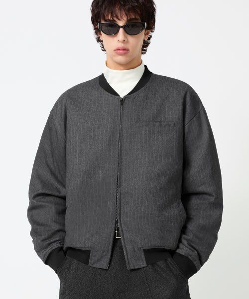 PIN STRIPE OFFICER CROP BOMBER JACKET_GRAY