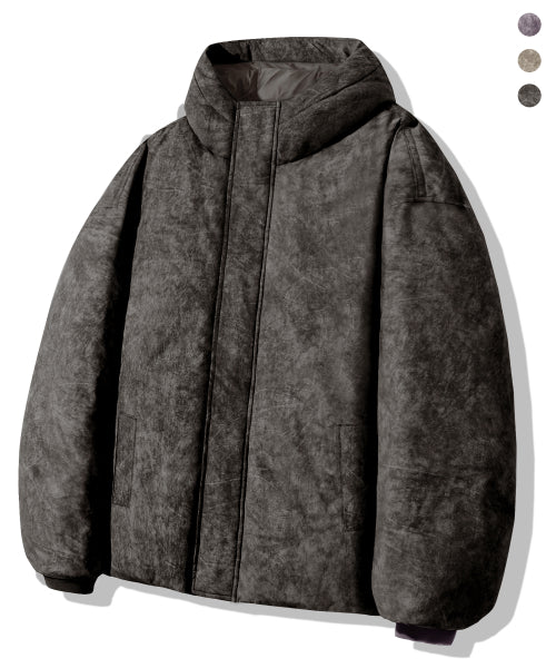 PIGMENT DYEING PUFFER HOOD SHORT PADDING_3color