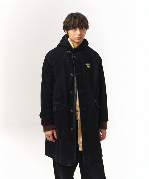 Velvet Denim Mid-Length Hood Coat Indigo