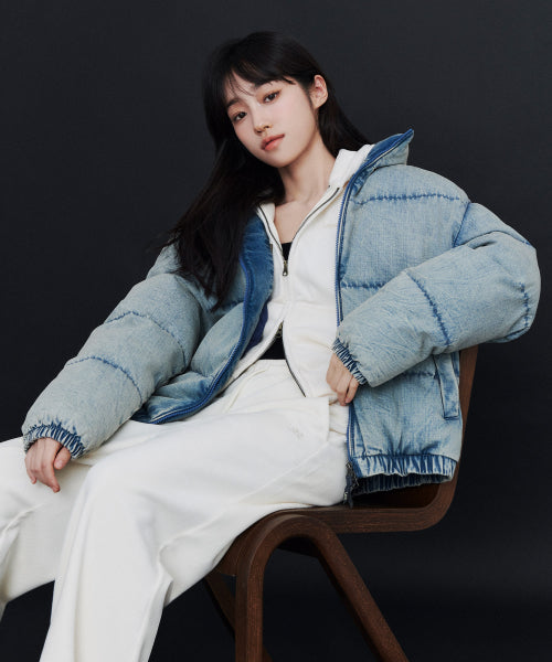 Washing denim padded jacket indigo medium
