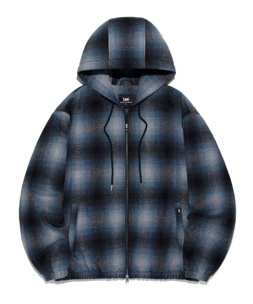 wool blend checkered hooded jacket checkered