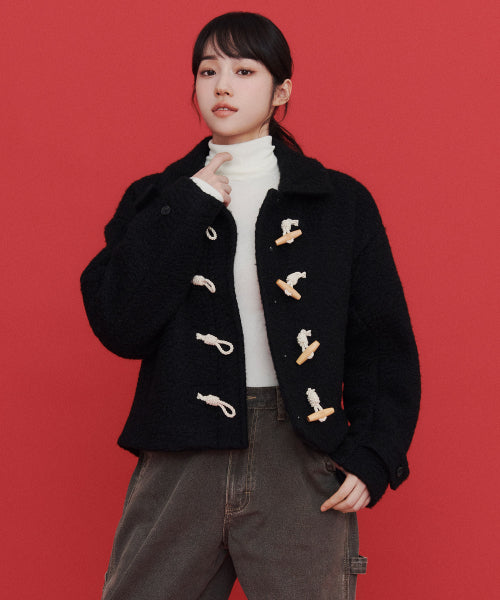 Women's Teddy Duffle Short Coat Black