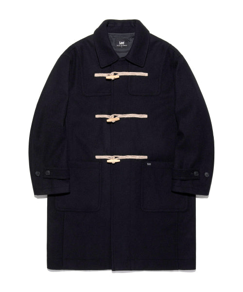 wool blend long duffel coat navy