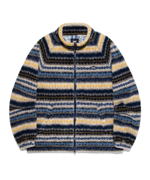 Pattern fleece zip-up jacket stripe